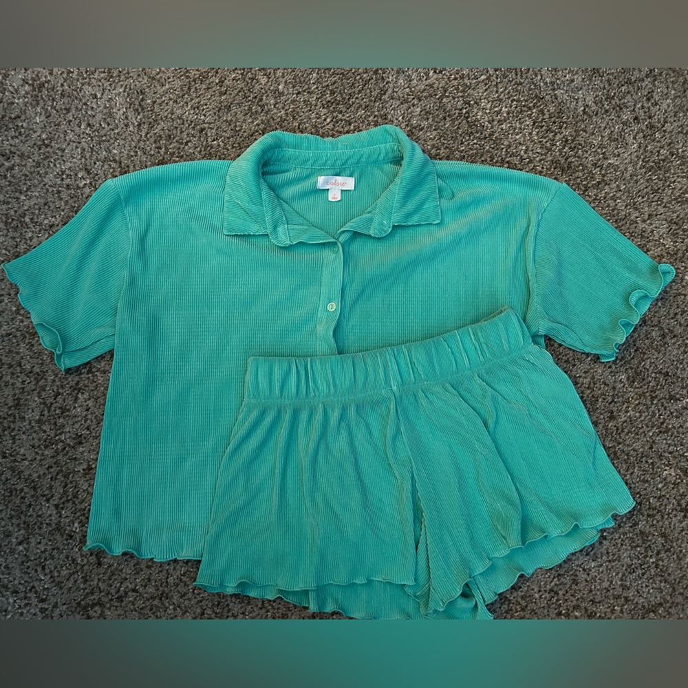 Teal Ribbed Two-Piece Set